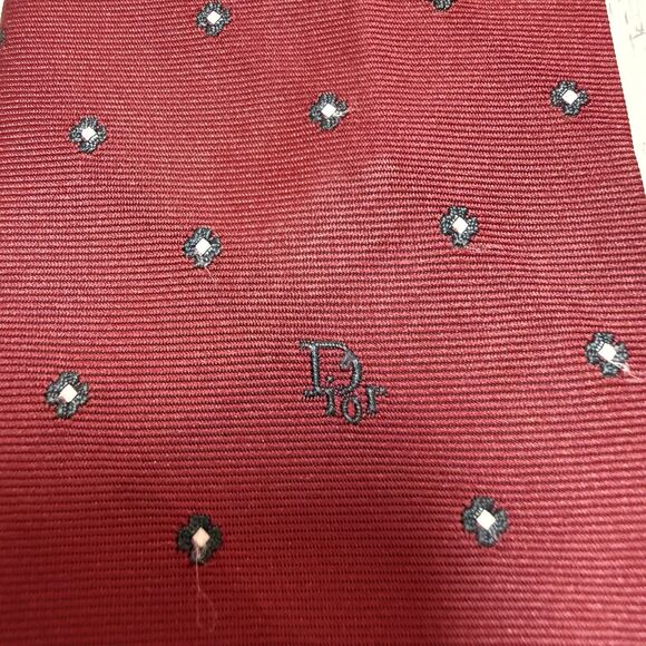 VTG 90’s Christian Dior Burgandy Navy Geo Neck Tie “Dior” Logo Rare Silk Blend - Picture 5 of 8